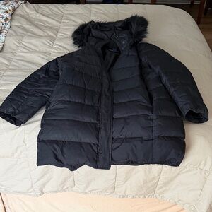 Black Puffer Coat with Faux Fur Hood
